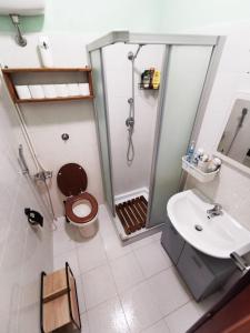 波坦察港的住宿－Sun Beach Apartment - Porto Potenza Picena，带淋浴、卫生间和盥洗盆的浴室