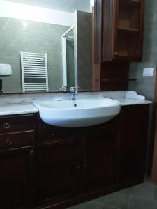 ein Badezimmer mit einem weißen Waschbecken und einem Spiegel in der Unterkunft Il Rifugio di Lo.Ma. in Terni