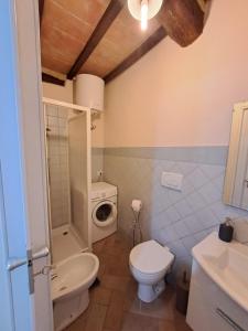 a bathroom with a toilet and a washing machine at La piazzetta della frutta in Piancastagnaio