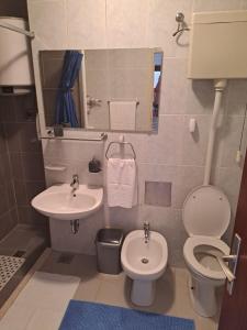 a small bathroom with a toilet and a sink at City, sea and river view, Omis in Omiš