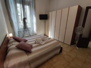 ein Schlafzimmer mit einem großen Bett mit Kissen und einem Fenster in der Unterkunft Coccole Apartment in La Spezia