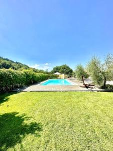 a swimming pool in a yard with a grass field at La Casetta in Orvieto Scalo