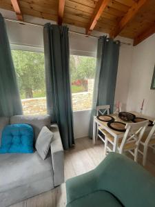 uma sala de estar com um sofá e uma mesa em Villa Mitsialis em Lakka