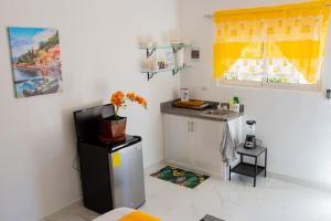 a kitchen with a small refrigerator and a counter at Royal Terrace III (Prince) in San Felipe de Puerto Plata