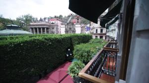 a balcony of a building with a hedge at Hotel Luna in Guanajuato