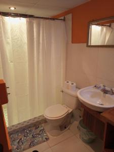 een badkamer met een toilet en een wastafel bij Surfari Bocas in Bocas del Toro