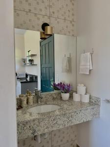 a bathroom counter with a sink and a mirror at Pousada Di Venezia - Hotel Fazenda in Nova Veneza