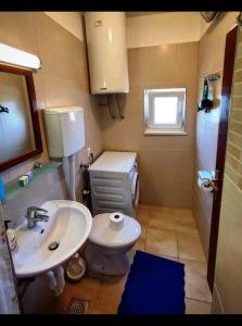 La petite salle de bains est pourvue d'un lavabo et de toilettes. dans l'établissement Studio Manora Sucuraj, à Sućuraj
