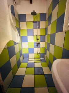 La salle de bains est pourvue d'une douche et d'un lavabo. dans l'établissement TheLakeHostel, à Hikkaduwa