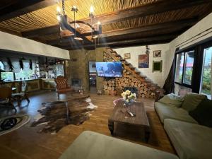 a living room with a couch and a table at Chervona Kalyna Cottage in Odesa