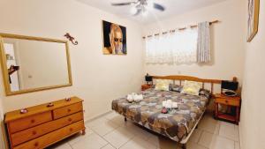 ein Schlafzimmer mit einem Bett, einer Kommode und einem Spiegel in der Unterkunft Mareverde holiday's, 1 room & big terrace in Adeje + 29 Fotos