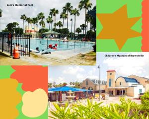 a collage of photos of a pool with palm trees at Alojamiento Los Andes in Brownsville