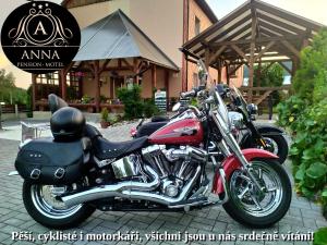 a row of motorcycles parked in front of a building at Pension Motel Anna in Lenora