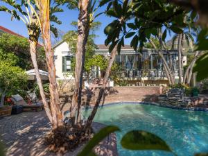 a house with a swimming pool and two palm trees at Mediterranean Villa Guesthouse in Cape Town