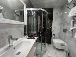 White Life Hotel & Cafe في Bitlis: حمام مع حوض ومرحاض