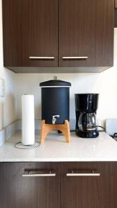 a counter with a coffee maker and a paper towel at Paseo de la Arboleda apartamento in Quetzaltenango