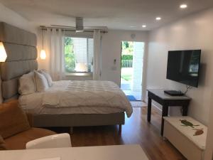1 dormitorio con 1 cama, TV y sofá en Gulfside Resort. Unit 10, en St Pete Beach