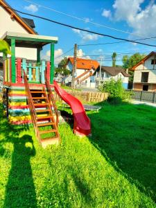 a playground with a slide in the grass at Vila Noris in Borşa