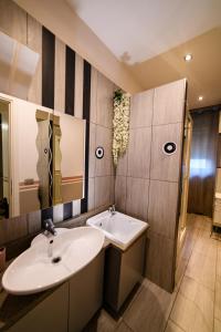 uma casa de banho com um lavatório e um espelho em Langhe Beauty Apartament Experience 2 "wine" em Alba