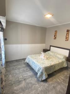 a bedroom with a bed with a cat laying on it at Apartamento de luxe centro in Chascomús