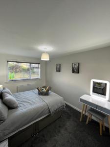 a bedroom with a bed and a television on a table at Erskine Apartment in Erskine