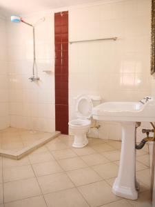 y baño con aseo y lavamanos. en Milimani Comfort en Kisumu