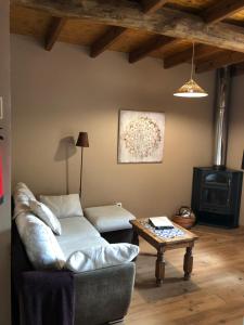 Apartamentos Rurales CASONA DE LOLO في Caunedo: غرفة معيشة مع أريكة وطاولة قهوة