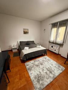 1 dormitorio con 1 cama, TV y alfombra en Arena Maroncelli Rooms, en Verona