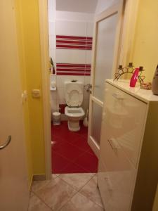 uma casa de banho com WC e piso vermelho em Tedi em Rijeka