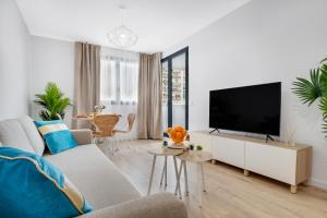 un salon avec une télévision et un canapé dans l'établissement Terralmar Beach & City, à Malaga
