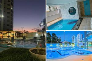 eine Collage mit Fotos eines Hotels mit Pool in der Unterkunft Ap Estilo & conforto vista piscinas in Caldas Novas