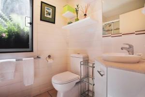 a bathroom with a toilet and a sink at Crackenback Castle free standing chalet with fire place in Thredbo +10 photos
