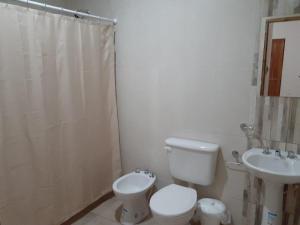 a bathroom with a toilet and a sink at El Solar Departamentos Tartagal in Tartagal