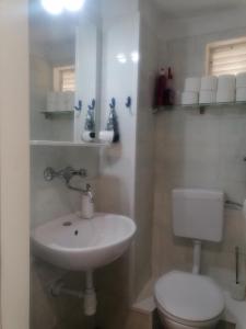 a white bathroom with a toilet and a sink at Apartments by the sea Milna, Vis - 8490 in Vis
