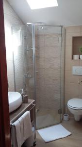 a bathroom with a shower and a sink and a toilet at Apartments by the sea Palit, Rab - 15794 in Rab
