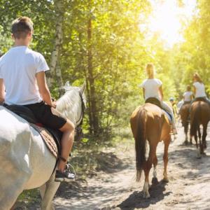 un grupo de gente montando caballos por un camino de tierra en APARTAMENTO MUY CÉNTRICO con VISTAS - El Niuet de Sort en Sort
