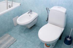 bagno con servizi igienici bianchi e lavandino di Апартаменти на Сихові, Драгана 1й a Lviv