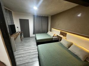een hotelkamer met 2 bedden en een televisie bij Casa Marín in Oaxaca City