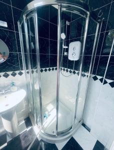 a bathroom with a shower and a sink at Ballina Town Centre Duplex Apartment in Ballina