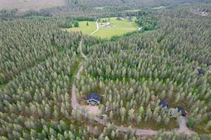 an aerial view of a house in the middle of a forest at Villa Vilttitossu in Äkäslompolo