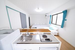 een keuken met een wastafel in een kamer met twee bedden bij SUA HOTEL Nishikasai in Tokyo