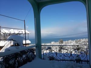 麥肯喬利的住宿－BIS-A Guesthouse，阳台享有雪景,栏杆上设有雪