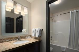 un bagno con lavandino, doccia e specchio di Candlewood Suites St Louis St Charles by IHG a St. Charles Altre 22 foto