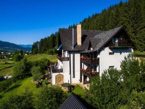 a large white house on top of a hill at Bucovina Lodge Pension in Vama