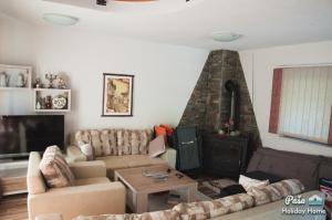 a living room with a couch and a fireplace at Holiday Home Paša in Zolaći