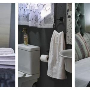 2 zdjęcia łazienki z toaletą i umywalką w obiekcie Woodpecker Villa Guesthouse w mieście Thabazimbi