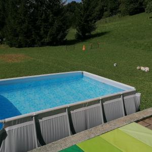 ein großer Pool in der Mitte eines Gartens in der Unterkunft Apartmaji BORŠTNER in Vransko