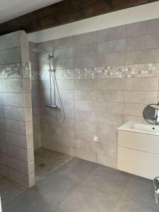 a bathroom with a shower and a sink at House Prestige in Juvignac