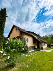 a house with a grassy yard in front of it at Vila Lilica in Bran