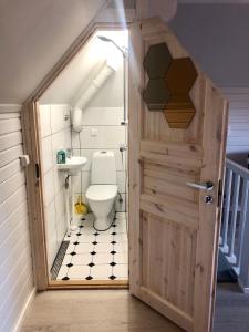 ein Bad mit einem WC und einem Waschbecken in der Unterkunft Kapteni tuba - Captains room - Central Square in Kärdla in Kärdla